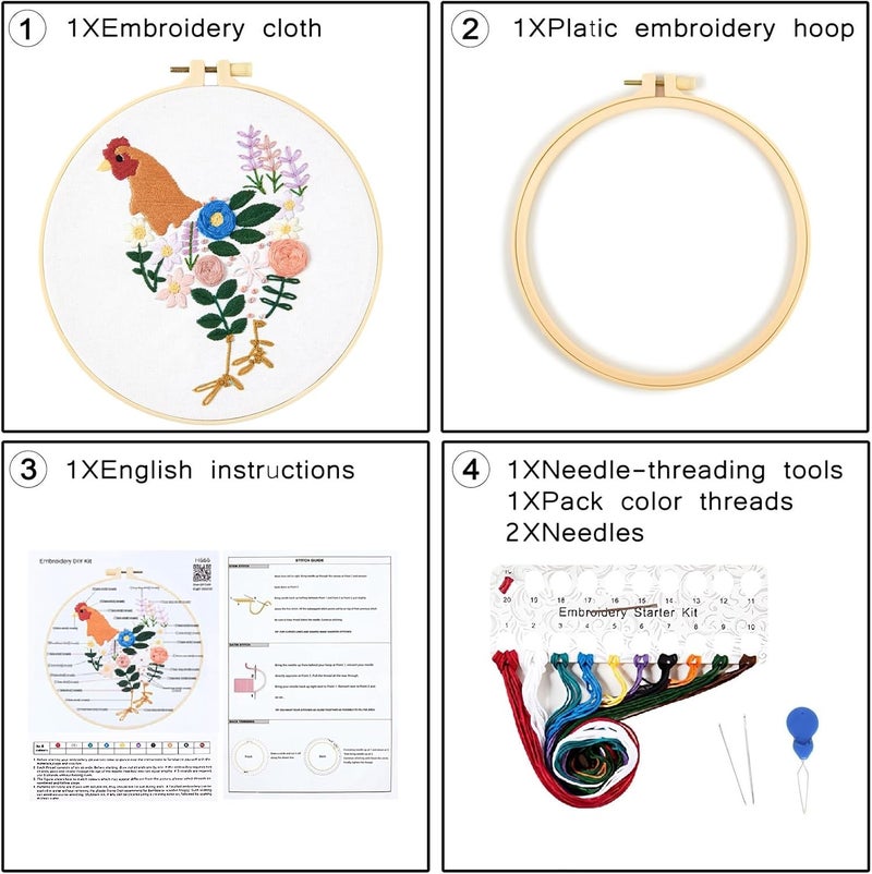 Crafmanoe Hand Embroidery Kits for Beginners Adults, Floral Stamped Cross Stitch Kits for Beginners Adults, Funny Embroidery Set Needlepoint Starter Kits, Embroidery Hoops, Fabric and Video Tutorial - Image 2